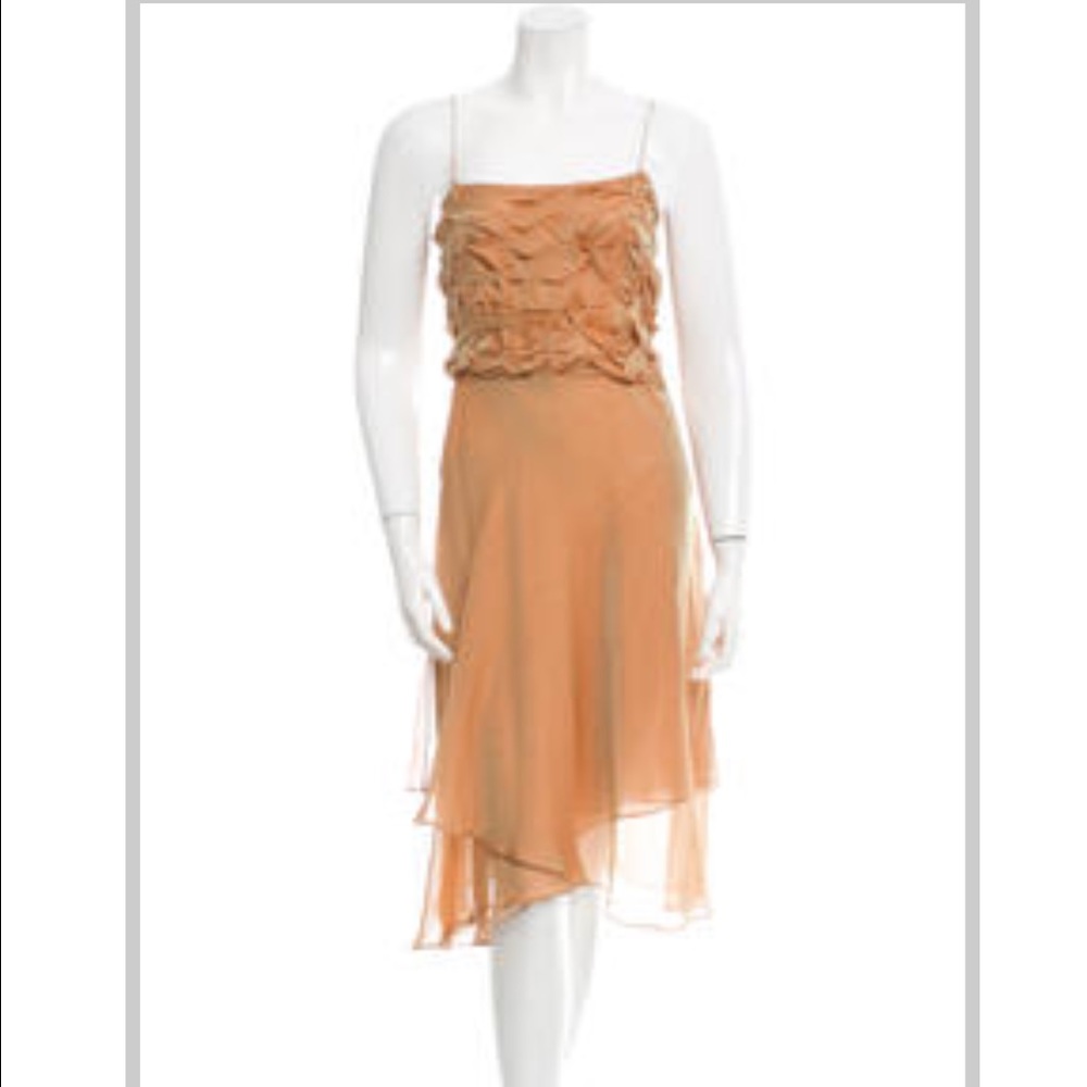 Lela Rose silk hand-ruched midi slip dress XS